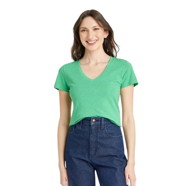 Universal threads™ Womens V-Neck Soft Cotton Fitted T-Shirt